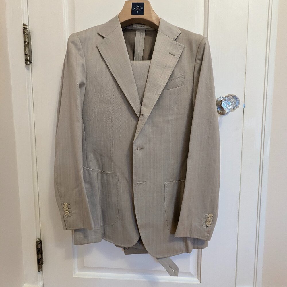SuitSupply 3 Button Herringbone Silk and Linen Suit